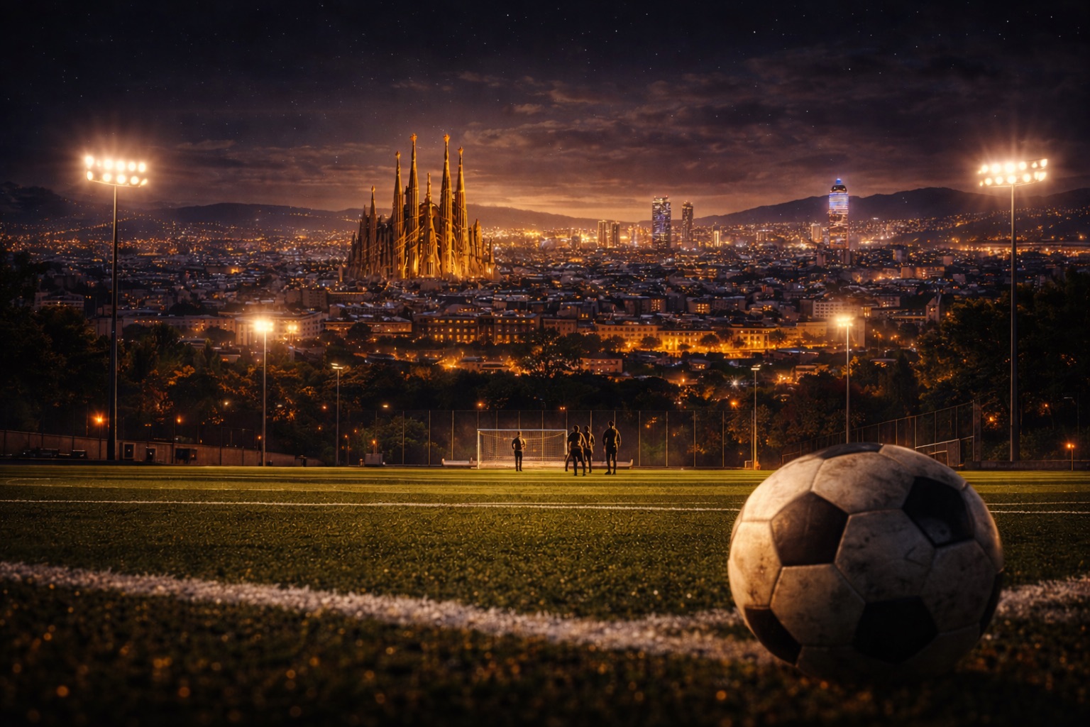 Youth football players training with GOAT Futbol Academy in Barcelona