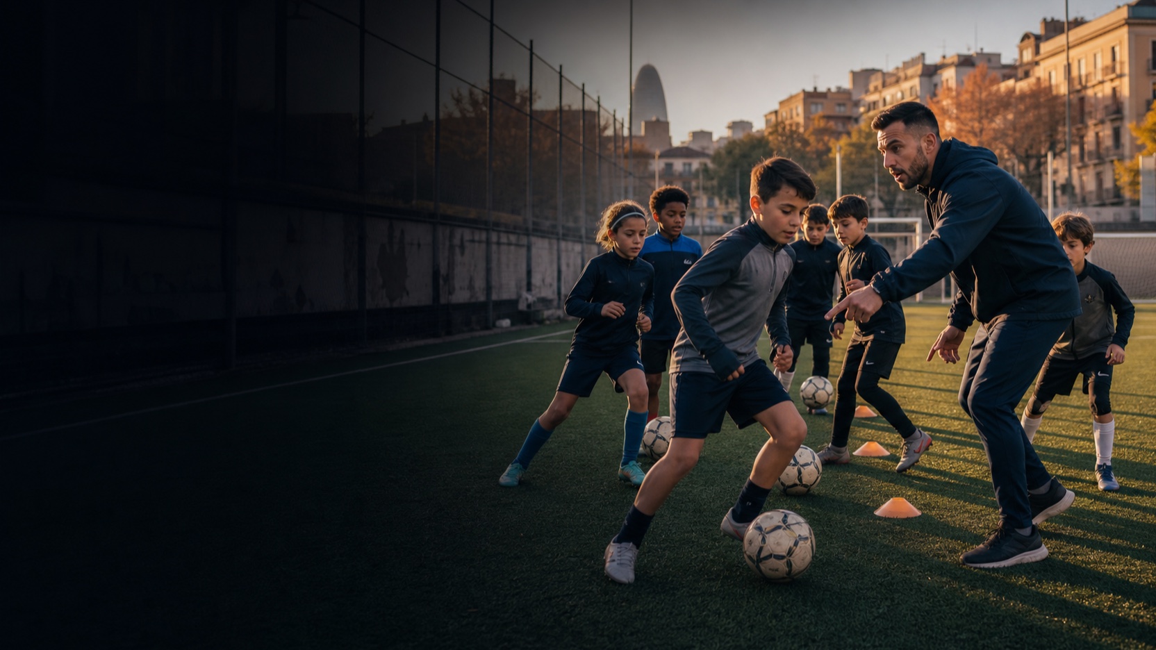 International youth players training in a local Barcelona football environment