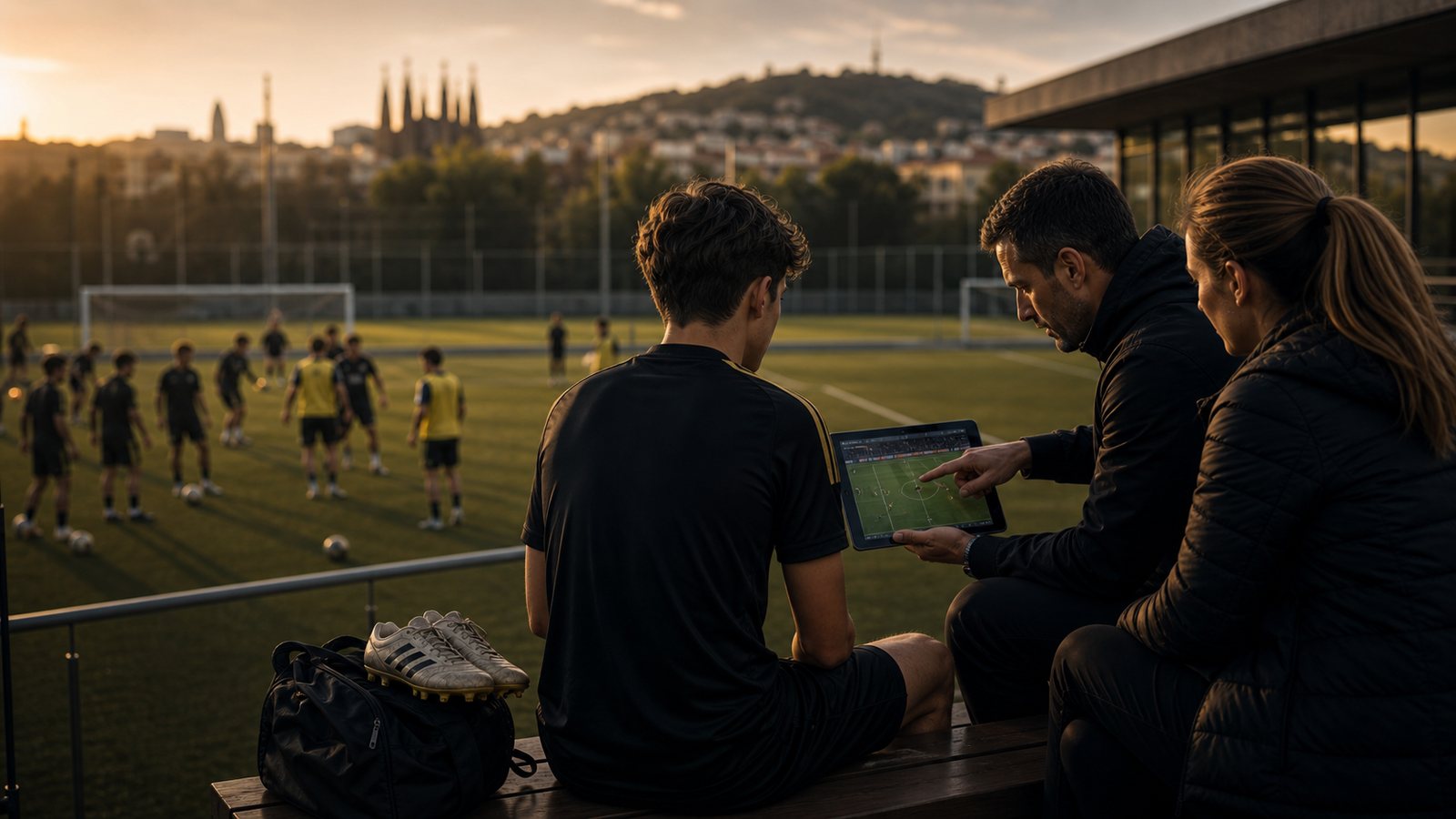 Family comparing football academy and private evaluation in Barcelona