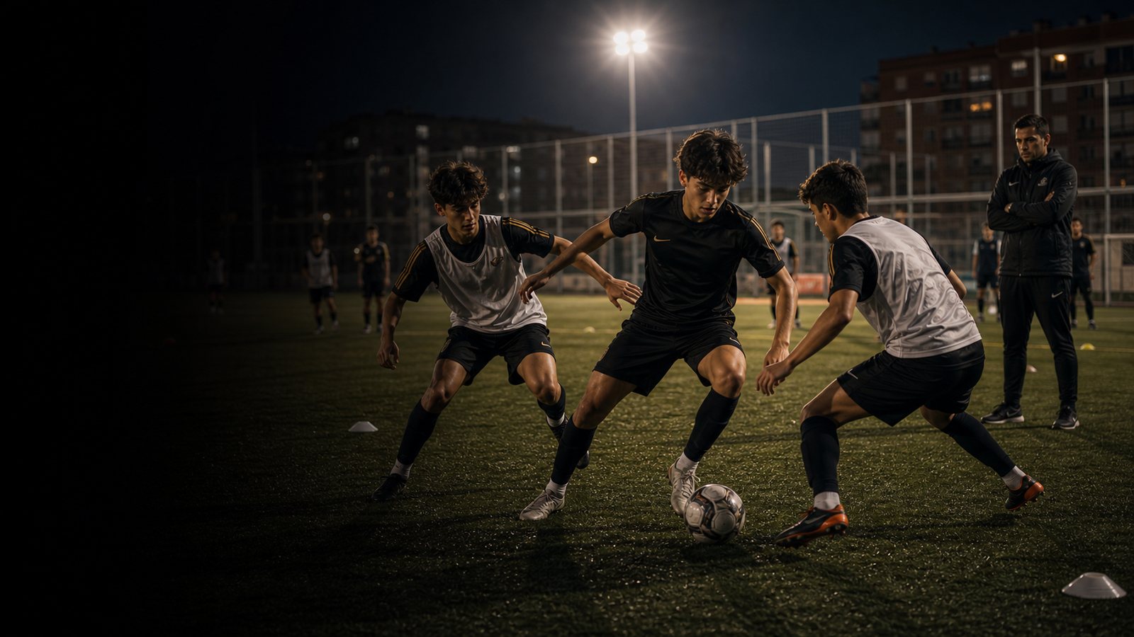 Jugador joven probando su nivel de futbol en un entorno de Barcelona