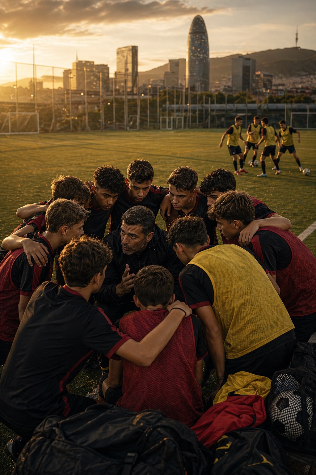 Youth team trip in Spain with players and staff walking into competition